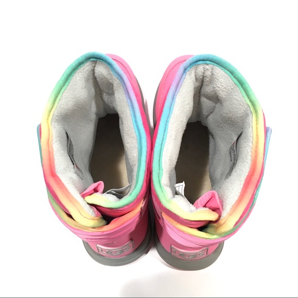 UGG Toty Weather Rainbow Waterproof Boots -Pink Leather -Big Kids US 4 -NEW - Picture 6 of 8